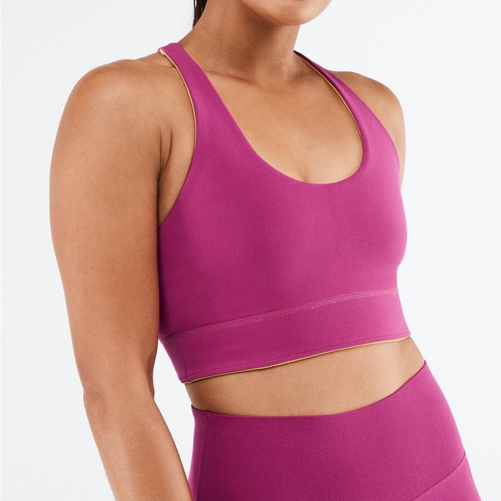 Fabletics - SculptKnit Reversible Sports Bra - Sunflower Yellow & Pink - Small